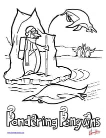 Pondering Penguins - Coloring Page