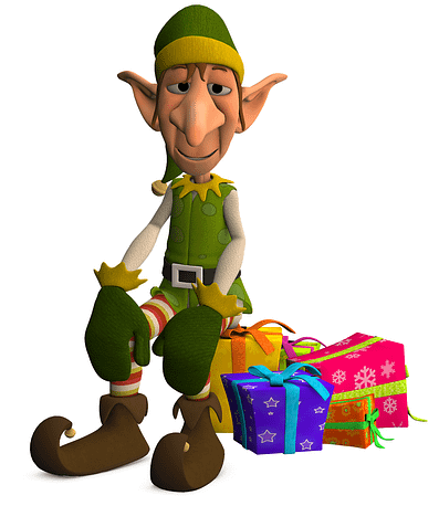 Elf sitting on presents