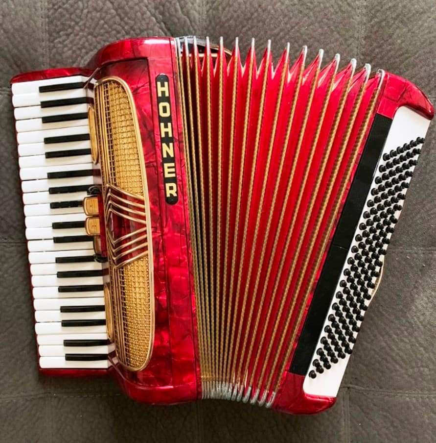 Donna Rhodenizer's red accordion